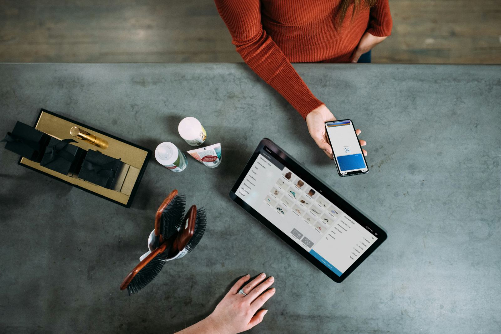 Modern card payment terminal at checkout